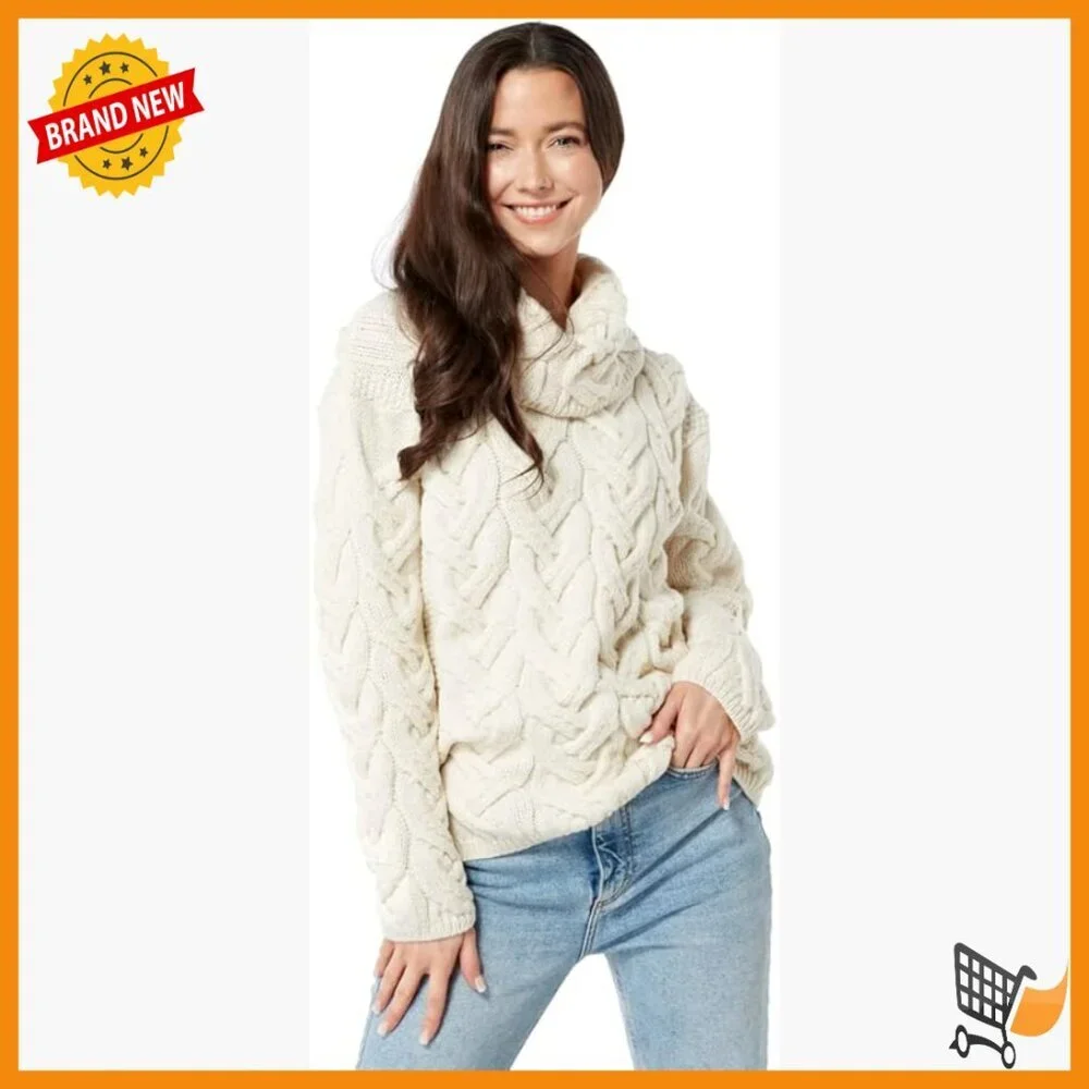 Chunky Cable Cowl Neck Merino Wool Pullover Sweater